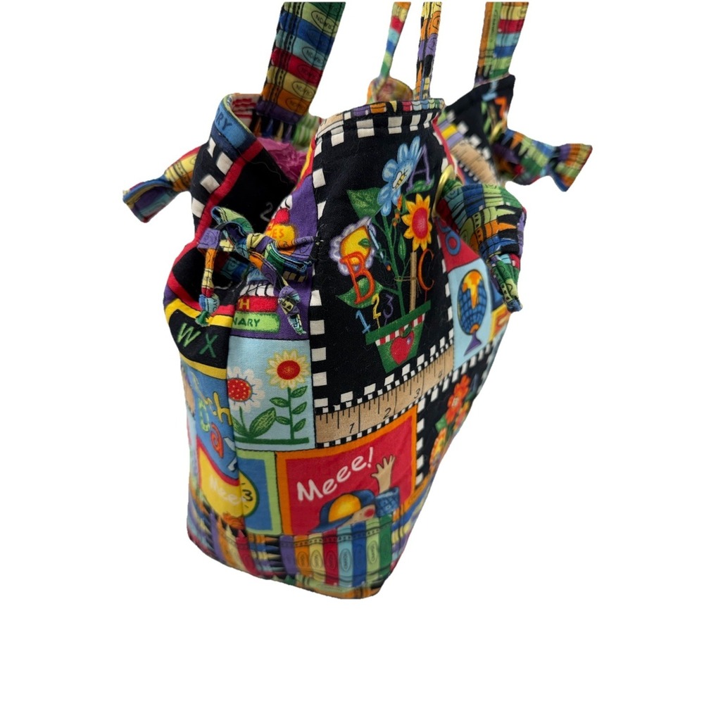 Vintage Teacher Tote Bag ABC Crayon School Theme Cotton Canvas 13.5x10.5 Exc Con - Picture 5 of 16